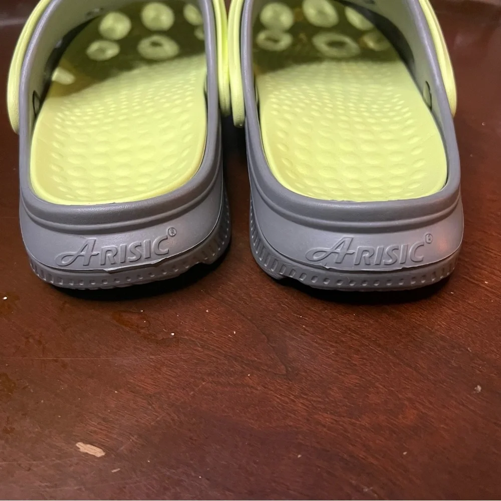 ARISIC Clog Sandals Size 8 / 9 Removable Insoles Arch Support Gray Yellow Garden - Picture 5 of 9